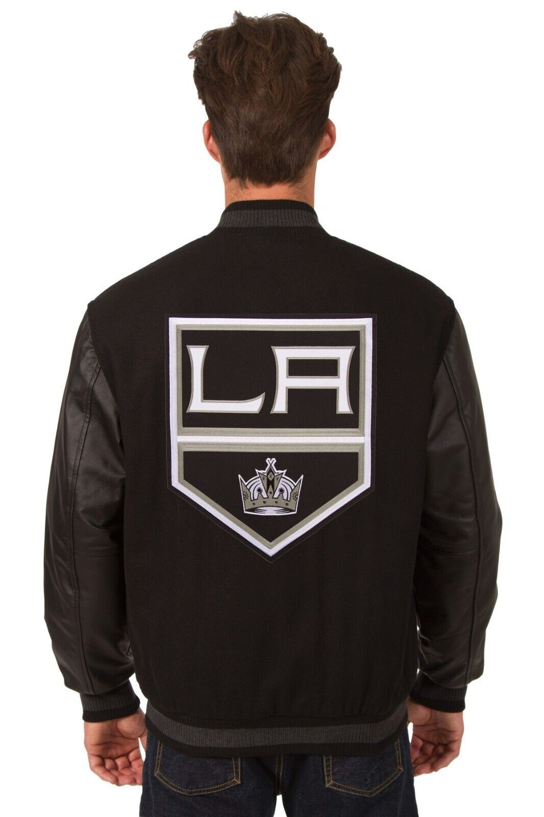 Primary image for NHL Los Angeles Kings Wool Leather Reversible Jacket Embroidered Logos Black JHD