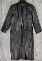 G III Jacket Womens Medium Black Leather Vintage Double Breast Long Trench Coat - £77.89 GBP
