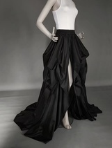 BLACK High Slit Skirt Gown Women Custom Plus Size Taffeta Maxi Evening Skirt image 4