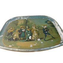 Antique Metawarel Tray Dated 1880 Musicians Playing Imperfect - $39.59