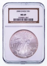 2000 Plateado American Eagle Graduado Por NGC Como MS-69 - £72.84 GBP