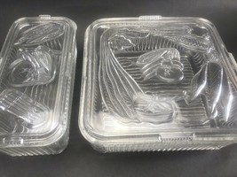 Federal Glass Refrigerator Dishes Embossed Vegetables Lids 4 Pcs MCM Mid... - $34.25