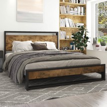 Full Modern Farmhouse Platform Bed Frame with Wood Panel Headboard Footboard - $6,678.71 MXN