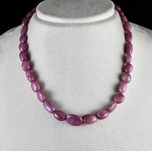 Natural Untreated Ruby Beads Nugget 1 L 263 Ct Gemstone Silver Fashion Necklace - $285.00