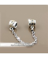Two Tone 925 Sterling Silver and 14K Gold Plated , Love Heart Safety Cha... - $27.16 CAD