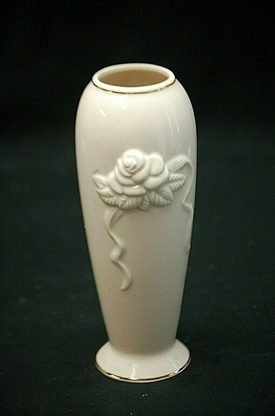 Vintage Lenox Raised Rose Bud Vase Handcrafted w 24K Gold Trim 7-1/2" Tall - $19.79