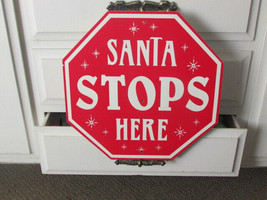 YARD STOP SIGN &#39;Santa STOPS Here&#39; red white 16.5x16.5&quot; 3 drilled holes (N clst) - £21.36 GBP