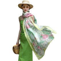 Anyyou 100% Mulberry Silk Lime Green Long Scarf Luxury Brand Women Beach Shawl W - £71.52 GBP