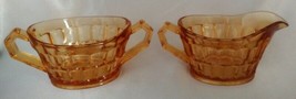 New Martinsville Hostmaster Pattern Amber Depression Glass Creamer &amp; Sug... - £23.21 GBP