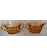 New Martinsville Hostmaster Pattern Amber Depression Glass Creamer &amp; Sug... - $29.30