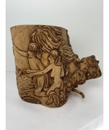 Olive Wood Carving Art Sculpture Adam &amp; Eve In Paradise Vintage - $395.01