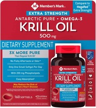 Member&#39;s Mark Extra-Strength Antarctic Pure Omega-3 Krill Oil 500 mg 160 ct - £47.44 GBP