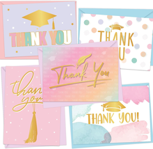 30 Graduation Thank You Cards Bulk 2024 with Envelopes - Gold Foil Pastel Color  - £11.68 GBP