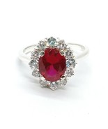 2.43 Ct Oval Cut Lab-Created Ruby Cluster Engagement Ring 925 Sterling S... - $1,691.47 MXN