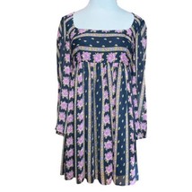 Modcloth Babydoll Long Sleeve Mini Dress Sweet Sixties Size 8 Blue/Purple Floral - £21.36 GBP