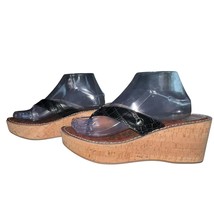 Sam Edelman Womens Romy Sandal Size 10 Black Patent Thong Cork Wedge Pla... - $33.25