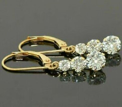 2Ct Round Cut Diamond Three Stone Drop/Dangle Earrings In 14k Yellow Gol... - £93.30 GBP