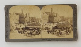 1904 Antique Tower Of David Stereoview Phot Jerusalem Palestine City Wall Israel - £14.75 GBP
