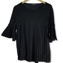 Doe &amp; Rae Black Mixed Media Pinstripe Accent Top Small - £16.57 GBP