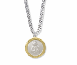 Sterling Silver Two Tone St. Jude Hopeless Causes Medal Necklace &amp; Chain - £95.61 GBP