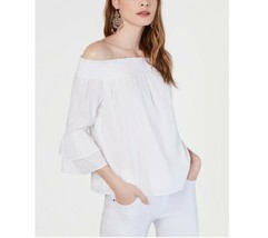 INC Women M Bright White Shine Off The Shoulder Bell Sleeve Elastic Neck Top NWT - £19.06 GBP
