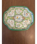 Vintage Metal Green Floral Snack Tray Made In England Baretware - $38.00 CAD