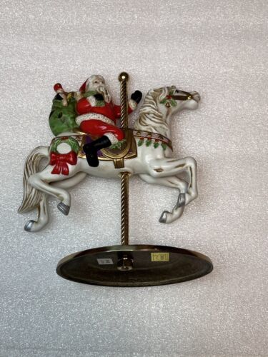 HOMCO Christmas Santa Claus Riding a Carousel Horse Porcelain Brass 6.5" - $14.85
