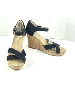 Toms Wedge Sandals Women 7.5M Sienna Shoes Black Canvas Cris Cross Cork ... - $505.84 MXN