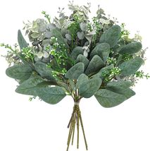 CEWOR 12 Pieces Mixed Artificial Eucalyptus Leaf Stems with White Seeds - £9.40 GBP