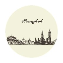 Bangkok Skyline Thai Vintage Illustration  5PCS Car Stickers for Wall  Motorcycl - £46.91 GBP