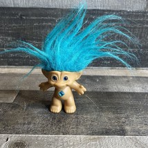 Vintage Blue Green Hair 3&quot; Troll With Teal Green Blue Star Gem Stone - $10.35