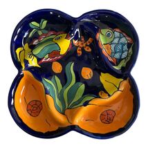 Hand Painted Mexican Talavera Style Divided Dish 10” Ceramic Floral Fish... - $28.80