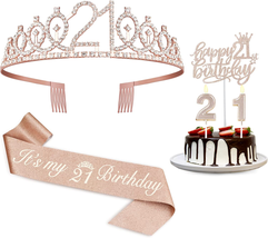 21St Birthday Decorations for Her, Including 21St Birthday Sash, Cake Topper, Cr - £18.76 GBP