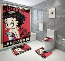 Betty Boop Biker Babe  Bathroom Shower Curtain Toilet Seat Cover &amp; Rugs Set - £49.79 GBP