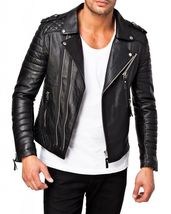 Men Leather Jacket Black Slim fit Biker Motorcycle Genuine Lambskin Jack... - £92.42 GBP