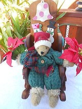 Christmas Holiday Decor Teddy Bear And Handcrafted Rocker - £3.94 GBP