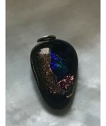 Estate Black with Cobalt Blue Orange &amp; Cranberry Fused Art Glass Rounded... - $10.39