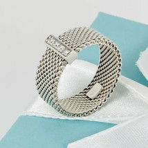 Size 6.5 Tiffany &amp; Co Somerset 4 Diamond Ring Mesh Weave in Sterling Silver - $449.00