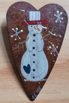 Primitive Metal Heart Snowman Lapel Pin 01? Holiday Christmas Clothing D... - $12.99