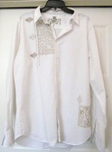 GUESS Men&#39;s Shirt Dress Casual L/S Cotton Embroidered White to Off White... - £17.72 GBP