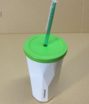 Starbucks Coffee Co. White Faceted Steel Cold Travel Tumbler Straw Green Lid - £39.34 GBP