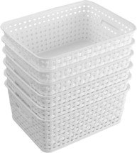 Annkkyus 6-Pack White Storage Plastic Baskets, Plastic Weave Basket For - £29.56 GBP