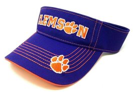 Alert Clemson Tigers Text &amp; Paw Logo Purple Curved Bill Adjustable Sun Visor Hat - £20.32 GBP