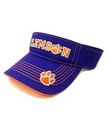 Alert Clemson Tigers Text &amp; Paw Logo Purple Curved Bill Adjustable Sun V... - £20.01 GBP