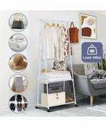 Stainless Steel Rolling Garment Rack with 2-Tier Shelves and 2 Hooks, Po... - $34.59