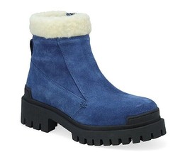 Miz Mooz Hessy Platform Side Zip Ankle Suede Boots Blue 37EU / 7 Us New # P-05 - £53.15 GBP