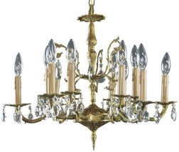 Vintage Chandelier Rococo Crystal 12-Light 6-Arm Brass Metal French 1950 - £600.33 GBP