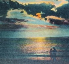 1949 Moonlight Scene Virginia Beach VA Linen Vintage Postcard Waterfront - £19.01 GBP