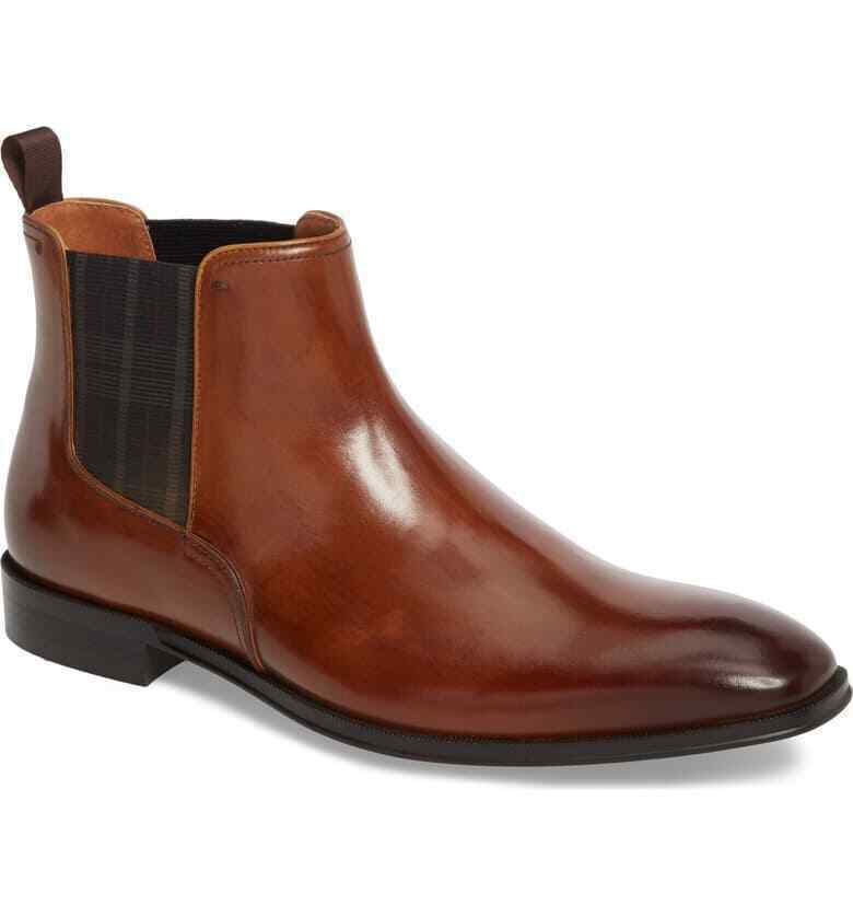 Genuine Vintage Coffee Brown Leather Chelsea Burnished Toe Men High Ankle Boots - $159.99 - $219.99