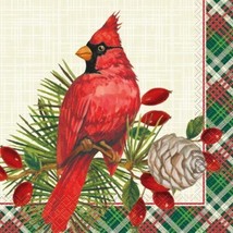 Red Cardinal Christmas Plaid Paper 16 Ct Luncheon Napkins - £3.16 GBP